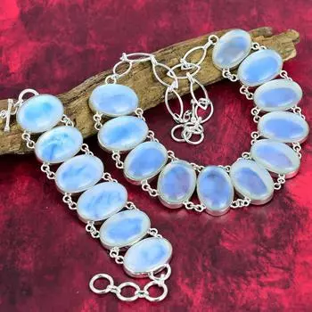 Браслет и ожерелье ручной работы с драгоценным камнем Mystic Opal, комплект ювелирных изделий из чистого серебра 925 пробы с регулируемой цепочкой, изысканный опал для подарка на День Благодарения Adjustable With 8 -18 белый