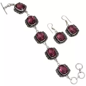 Браслет и серьги из аметистового кварца с драгоценными камнями 7-8 дюймов