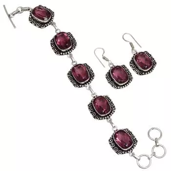 Браслет и серьги из аметистового кварца с драгоценными камнями 7-8 дюймов