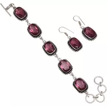 Браслет и серьги из аметистового кварца с драгоценными камнями 7-8 дюймов