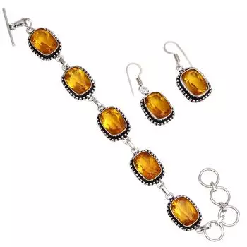Браслет и серьги из драгоценного камня цитрин кварц 7-8