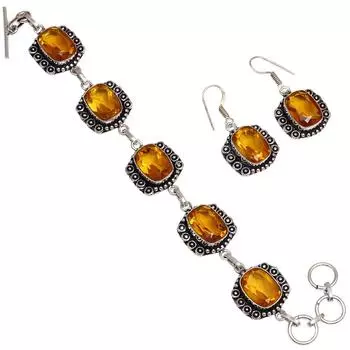 Браслет и серьги из драгоценного камня цитрин кварц 7-8