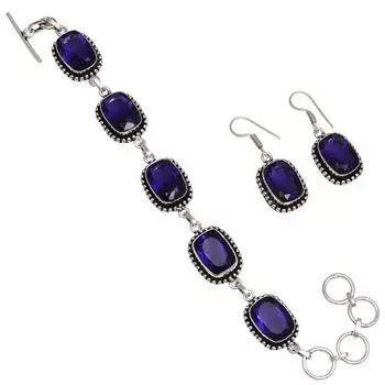 Браслет и серьги из драгоценного камня танзанит кварц 7-8