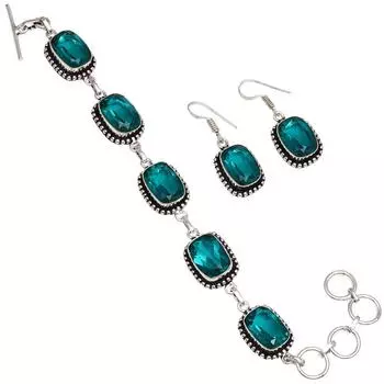 Браслет и серьги из хромдиопсида с драгоценными камнями 7-8 дюймов