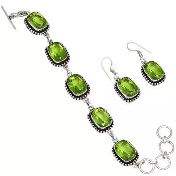 Браслет и серьги из кварца с драгоценными камнями перидот 7-8