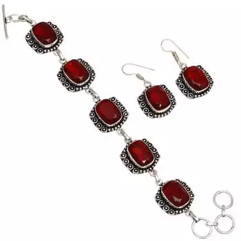 Браслет и серьги из мозамбикского гранатового кварца 7-8