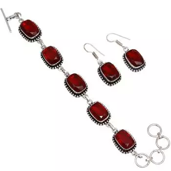 Браслет и серьги из мозамбикского гранатового кварца 7-8