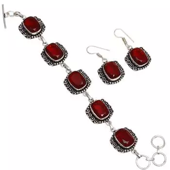 Браслет и серьги из мозамбикского гранатового кварца 7-8