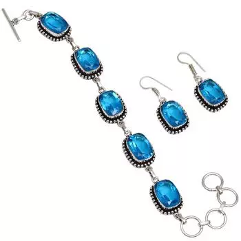 Браслет и серьги из швейцарского синего кварца 7-8 дюймов