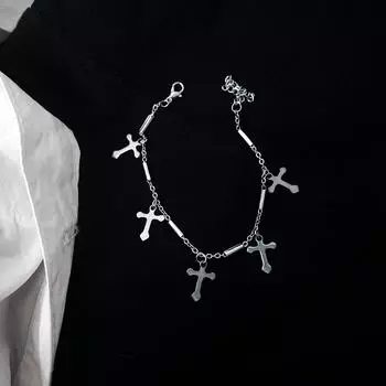 Браслет Ins Cross с одной цепочкой, двухслойный браслет, студенческий браслет для влюбленных подруг серебряный