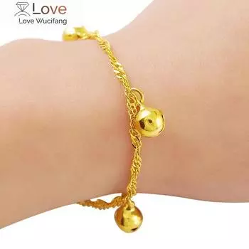 Браслет из 24-каратного золота, 2 мм, подвесной кулон в форме волны воды, позолоченный модный браслет для женщин, ювелирное изделие, подарок