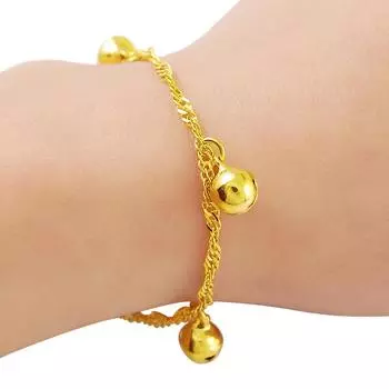 Браслет из 24-каратного золота, 2 мм, подвесной кулон в форме волны воды, позолоченный модный браслет для женщин, ювелирное изделие, подарок