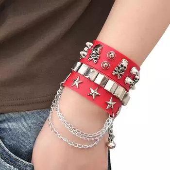 Браслет из 2-х частей из искусственной кожи с заклепками и черепом из сплава, модные персонализированные аксессуары