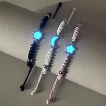 Браслет из 3-х частей из нержавеющей стали с бусинами в виде солнца, луны и звезд, светящихся в темноте – браслеты ручной работы для повседневной носки и подарков – украшения ко Дню святого Валентина