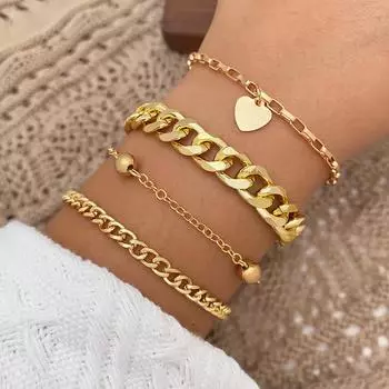 Браслет из 4 предметов, браслет с подвеской «Любовь», комплект для пары, браслет, простой элегантный роскошный браслет для девочек, изысканный ювелирный браслет золотой