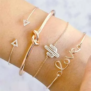 Браслет из 4 предметов с буквенным узлом кактуса, винтажный треугольный комплект ювелирных изделий с бриллиантами, браслет золотой