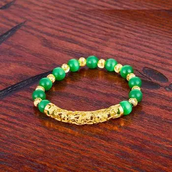 Браслет из агатовых бусин и эластичного шнура с изогнутой трубкой, властные аксессуары из вьетнамского золотого песка зелёный