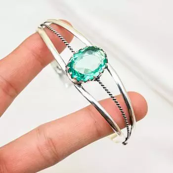 Браслет из акваапатита, изящные ювелирные изделия ручной работы, браслет-манжета из стерлингового серебра 925 пробы, регулируемый браслет, браслет-манжета из драгоценных камней, подарок для женщин Adjustable синий