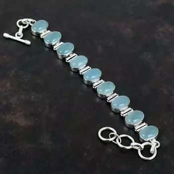 Браслет из аквамарина, браслет из драгоценных камней, ювелирные изделия ручной работы, браслет из стерлингового серебра 925 пробы, регулируемый браслет-цепочка, серебряные ювелирные изделия, подарки для жены