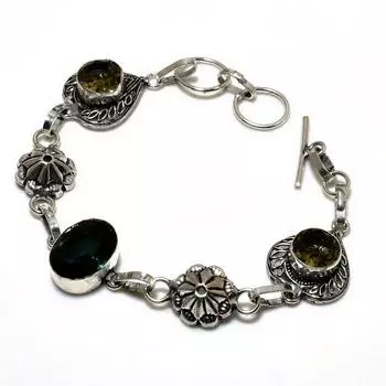 Браслет из александрита, кварца, дымчатого топаза, посеребренный 925 пробы, 6–8 дюймов