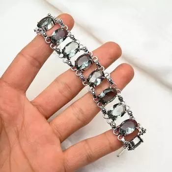 Браслет из александрита, ювелирные изделия из драгоценных камней ручной работы, браслет из стерлингового серебра 925 пробы, регулируемый браслет-цепочка, подарок для мамы, изящный браслет 8 inches with Adjustable синий