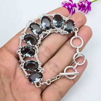 Браслет из александрита, ювелирные изделия из драгоценных камней ручной работы, браслет из стерлингового серебра 925 пробы, регулируемый браслет-цепочка, подарок для мамы, изящный браслет 8 Inches синий