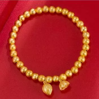 Браслет из аллювиального золота, женский, два шихуанских наследия, древний закон, лотос, семена лотоса, лотос, счастливые бусины, доступная роскошь, мода