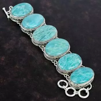 Браслет из амазонита, браслет из настоящего драгоценного камня, винтажный браслет, браслет из стерлингового серебра 925 пробы, регулируемый браслет-цепочка, изящные ювелирные изделия ручной работы