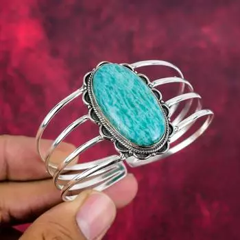 Браслет из амазонита, браслет из стерлингового серебра 925 пробы, ювелирные изделия ручной работы с драгоценными камнями, подарки для жены, совершенно новый браслет Adjustable синий