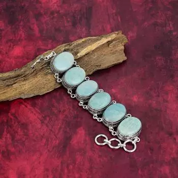 Браслет из амазонита, браслет из стерлингового серебра 925 пробы, ювелирные изделия ручной работы с драгоценными камнями, подарки для жены, совершенно новый браслет Adjustable with 8 inches синий
