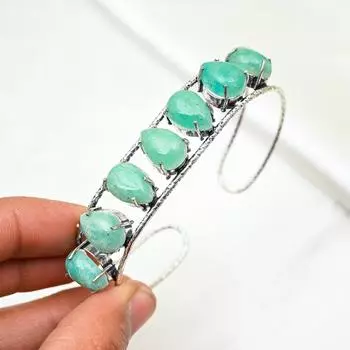Браслет из амазонита, браслет из стерлингового серебра 925 пробы, ювелирные изделия ручной работы с драгоценными камнями, подарки для жены, совершенно новый браслет Adjustable зелёный