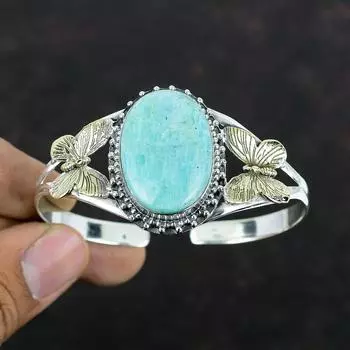 Браслет из амазонита, браслет-манжета ручной работы, ювелирные изделия из драгоценных камней, браслет из стерлингового серебра 925 пробы, браслет-бабочка с позолотой 18 карат, регулируемый браслет