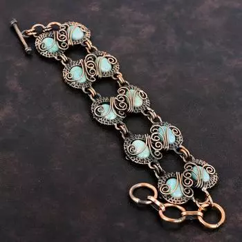 Браслет из амазонита, медная проволока, обернутая ювелирными изделиями из драгоценных камней, регулируемый браслет-цепочка, медный браслет, браслет из проволочной обмотки ручной работы, подарки для жены