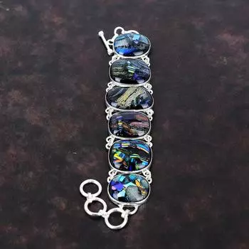 Браслет из американского дихроичного стекла Браслет из стерлингового серебра 925 пробы Регулируемый браслет-цепочка Браслет из драгоценных камней ручной работы Серебряные украшения для подарков Adjustable