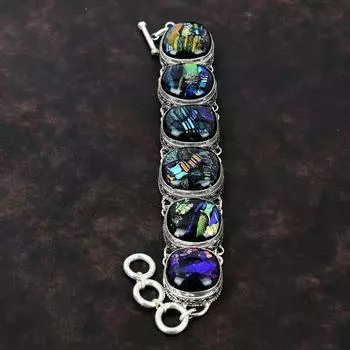 Браслет из американского дихроичного стекла, браслет из стерлингового серебра 925 пробы, регулируемый браслет-цепочка ручной работы, браслет из драгоценных камней, винтажные ювелирные изделия для подарка Adjustable