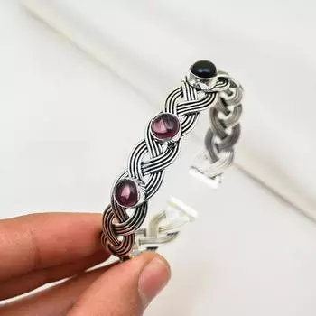 Браслет из аметиста, браслет из стерлингового серебра 925 пробы, высококачественный браслет с драгоценными камнями, регулируемая цепочка, ювелирные изделия ручной работы, подарок на годовщину Adjustable фиолетовый