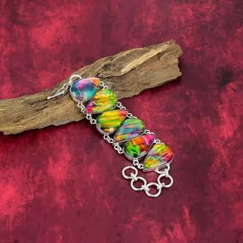 Браслет из аммолита с драгоценными камнями, браслет из стерлингового серебра 925 пробы, регулируемый браслет-цепочка ручной работы, подарок для жены, ювелирные изделия Adjustable with 8 inches жёлтый