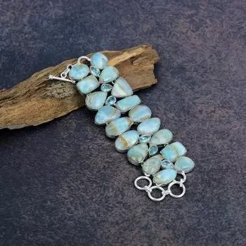 Браслет из арагонита, голубого топаза, ювелирные изделия из стерлингового серебра 925 пробы, красивый браслет ручной работы для свадебного подарка Adjustable with 8 inches синий