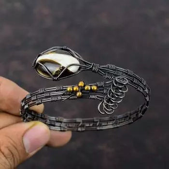 Браслет из арахисового дерева и яшмы, медная проволока, браслет-манжета, регулируемая манжета ручной работы, медная проволока, ювелирные изделия для подарков, ювелирные изделия с драгоценными камнями