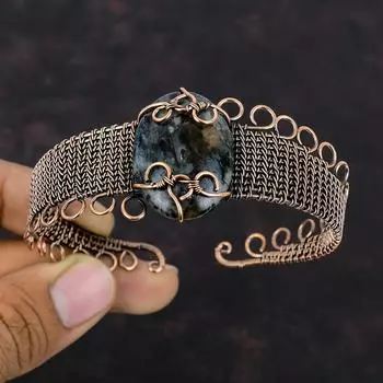 Браслет из астрофиллита, браслет из медной проволоки, регулируемый браслет-манжета для подарка, браслет ручной работы, медная проволока, ювелирные изделия, целебный камень