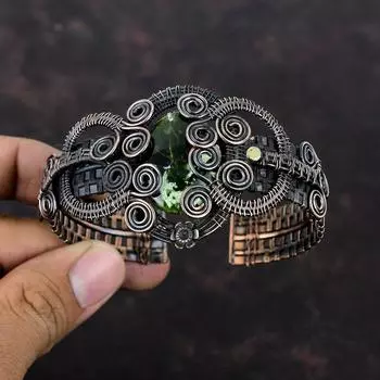 Браслет из австралийского хрома и халцедона, браслет-манжета из медной проволоки с драгоценными камнями, браслет ручной работы, медные ювелирные изделия, подарок для него, регулируемый браслет