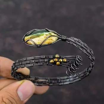 Браслет из австралийского хрома и халцедона с драгоценными камнями, браслет-манжета из медной проволоки, манжета ручной работы из меди, подарок для него, регулируемые браслеты