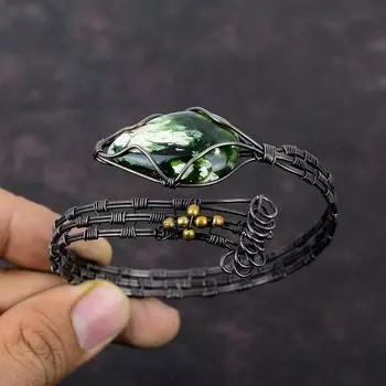 Браслет из австралийского хрома и халцедона с драгоценными камнями, регулируемый браслет-манжета, обмотанный медной проволокой, браслет ручной работы, медные ювелирные изделия, подарок для него