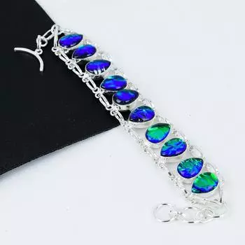 Браслет из австралийского триплетного опала ручной работы из стерлингового серебра 925 пробы, браслет из австралийского триплетного опала для жены, браслет унисекс, пасхальный подарок 8 синий