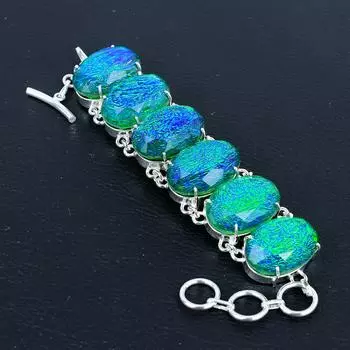 Браслет из австралийского триплетного опала ручной работы из стерлингового серебра 925 пробы, браслет из австралийского триплетного опала для жены, браслет унисекс, подарки на День отца 8 зелёный