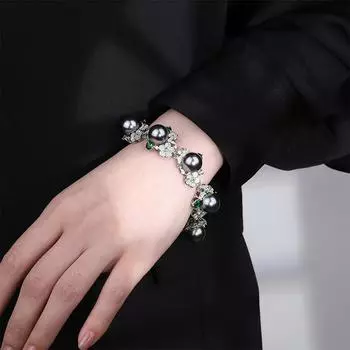Браслет из австрийского жемчуга Court Flower с бусинами Seawater Grey Браслет из пресноводного жемчуга Браслет из таитянского жемчуга