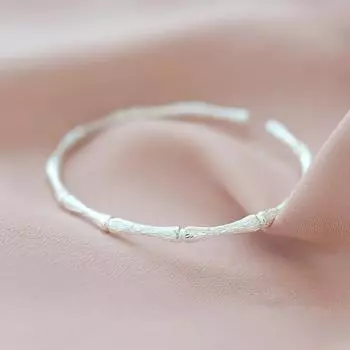 Браслет из бамбука из стерлингового серебра S925, женский браслет с простым кольцом с матовым покрытием, браслет в лесном стиле, нишевый новый браслет с подвесками в китайском стиле Adjustable size