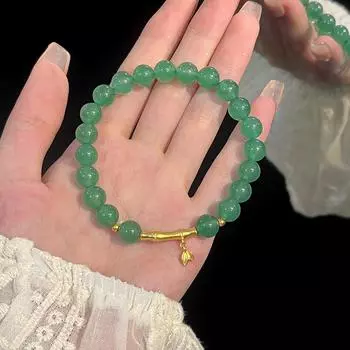 Браслет из бамбука с имитацией зеленого клубничного кристалла, женский, легкий, роскошный, в стиле ретро, с высокой посадкой