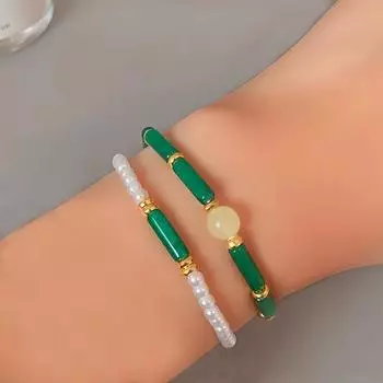 Браслет из бамбука в стиле ретро с жемчугом, модный дизайн, браслет из искусственного жемчуга и бисера для женщин и девочек, праздничные украшения для вечеринок