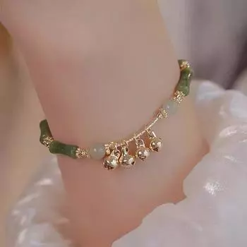 Браслет из бамбукового узла в китайском стиле, имитирующий нефритовый узел Dongling, с высокой защитой от застежек, браслет из нефритовой тыквы для женщин зелёный